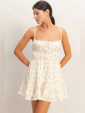 NEW HYFVE Yellow Floral Strapless Textured Tiered Dress Size Medium